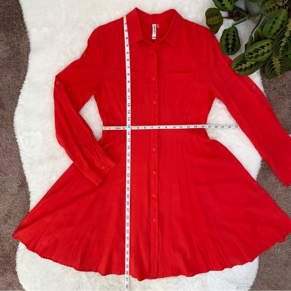 Leshop Red Button Front Fit & Flare Shirt Dress - Picture 5 of 9